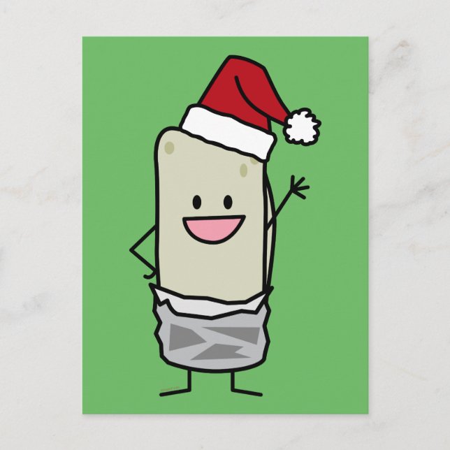 Cartão Postal De Festividades Christmas Burrito Waving Hello Santa Hat Holiday (Frente)