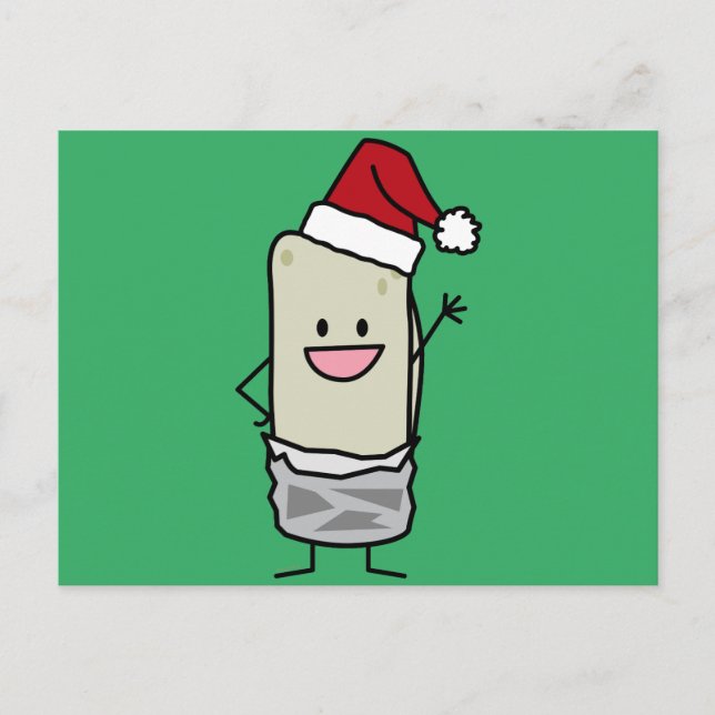 Cartão Postal De Festividades Christmas Burrito Waving Hello Santa Hat Holiday (Frente)