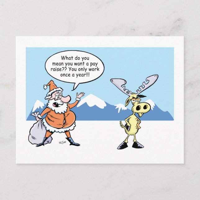 Cartão Postal De Festividades Christmas Cartoon Santa and Reindeer on Strike (Frente)