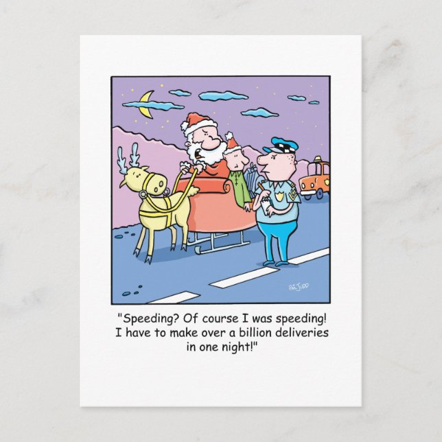 Cartão Postal De Festividades Christmas Cartoon Santa Caught Speeding (Frente)
