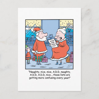 Cartão Postal De Festividades Christmas Cartoon Santa's Good and Bad list.