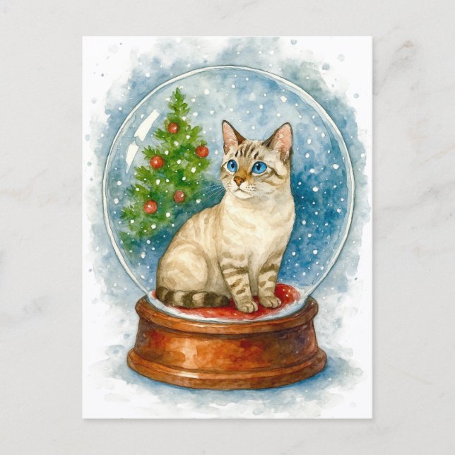 Cartão Postal De Festividades Christmas Cat Snow Globe Postcard (Frente)