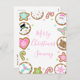 Cartão Postal De Festividades Christmas Cookies Pink and Green Merry Christmas