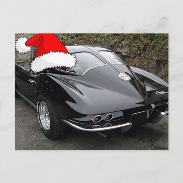 Cartão Postal De Festividades Christmas Corvette Black Split Window (Frente)