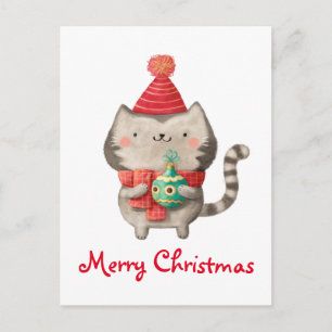 Cartão Postal De Festividades Christmas Cute Cat