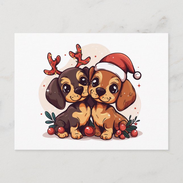 Cartão Postal De Festividades Christmas Dachshund Dogs (Frente)