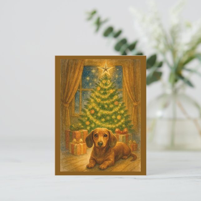 Cartão Postal De Festividades Christmas Dachshund Magic Postcard (Em pé/Frente)