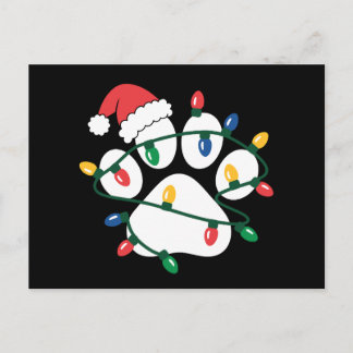 Cartão Postal De Festividades Christmas Dog Paw Print Santa Hat Lights Xmas Pet