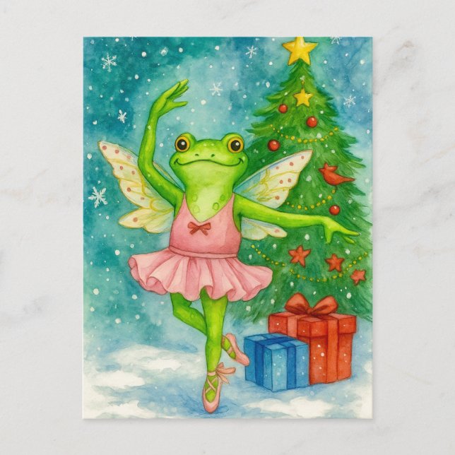 Cartão Postal De Festividades Christmas Frog Ballerina Postcard (Frente)