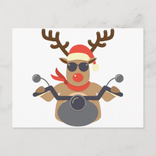 Cartão Postal De Festividades Christmas Funny Rudolf Biker Motorcycle