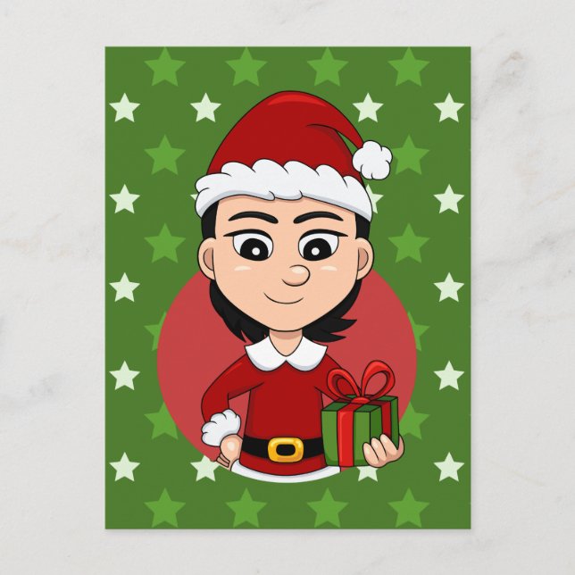 Cartão Postal De Festividades Christmas girl cartoon holiday postcard (Frente)
