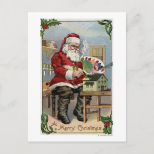 Cartão Postal De Festividades Christmas GreetingSanta Painting