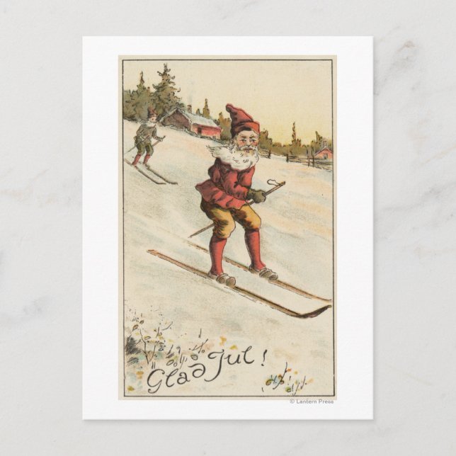 Cartão Postal De Festividades Christmas GreetingSanta Skiing (Frente)