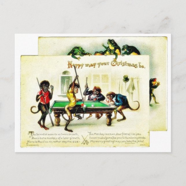 Cartão Postal De Festividades Christmas has monkeys playing golf, frog watching (Frente)
