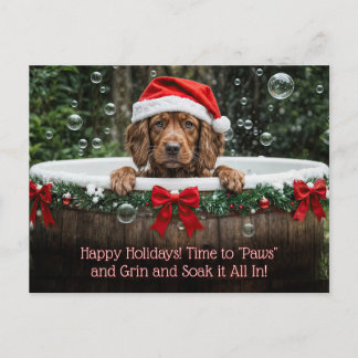 Cartão Postal De Festividades Christmas Holiday Cute Dog Bubble Bath