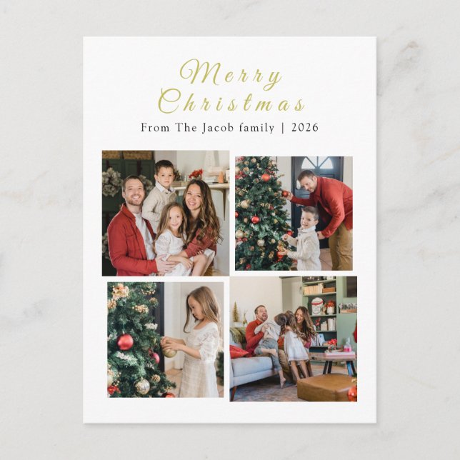 Cartão Postal De Festividades Christmas holidays Modern Typography Four-Photo (Frente)