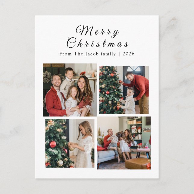 Cartão Postal De Festividades Christmas holidays Modern Typography Four-Photo (Frente)