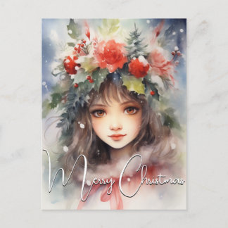 Cartão Postal De Festividades Christmas Holly Berry Fairy