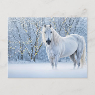 Cartão Postal De Festividades Christmas Horse Snow Lights