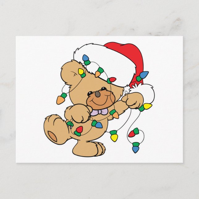 Cartão Postal De Festividades Christmas Lights Teddy Bear (Frente)