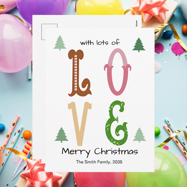 Cartão Postal De Festividades  Christmas Love Modern Typography Holiday Card (Christmas Love Modern Typography Holiday Card )