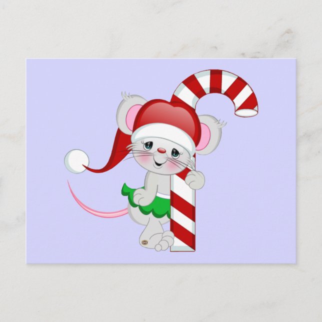 Cartão Postal De Festividades Christmas Mouse Candy Cane (Frente)