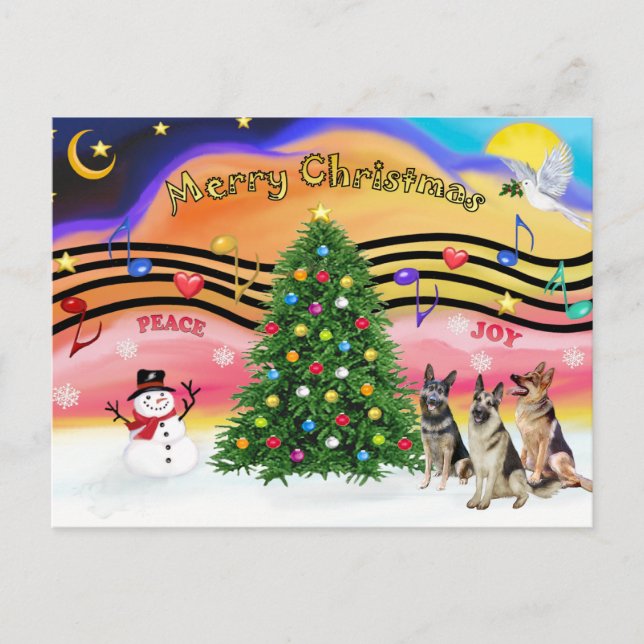 Cartão Postal De Festividades Christmas Music 2 - German Shepherds (three) (Frente)