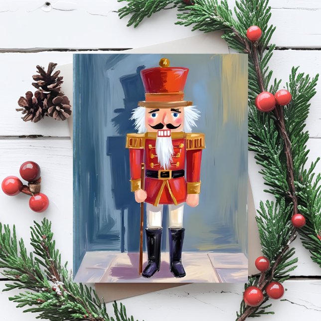 Cartão Postal De Festividades Christmas Nutcracker | Red Soldier Watercolor (Criador carregado)