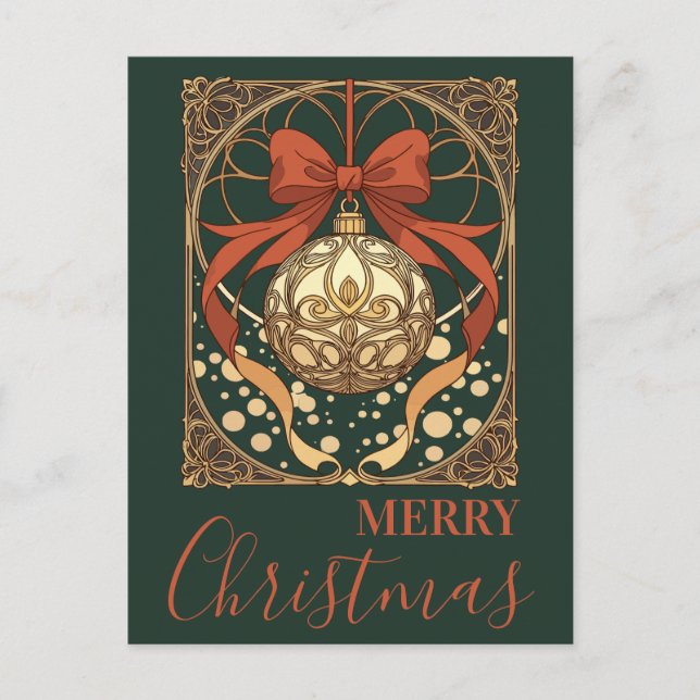 Cartão Postal De Festividades Christmas Ornament Red And Beige Art Nouveau  (Frente)