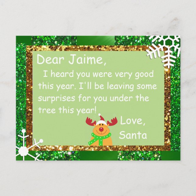 Cartão Postal De Festividades Christmas Postcard from Santa to a child (Frente)