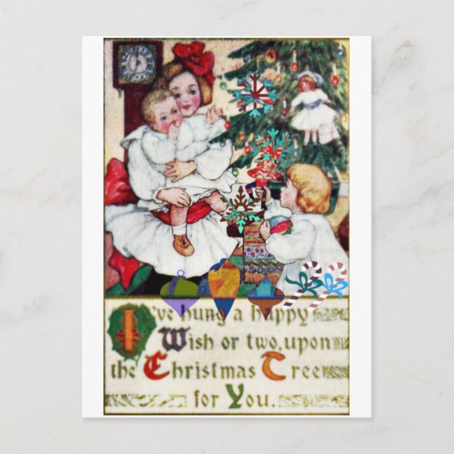 Cartão Postal De Festividades Christmas Postcard Girls Doll Calligraphy Words (Frente)
