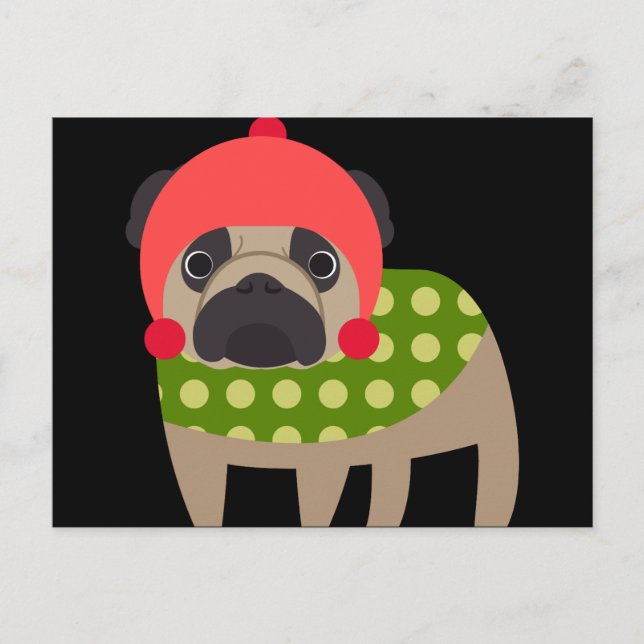 Cartão Postal De Festividades Christmas Pug Dog (Frente)
