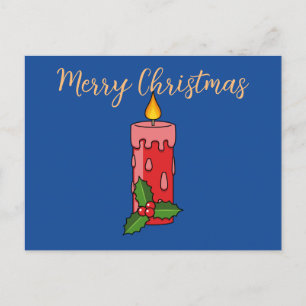 Cartão Postal De Festividades Christmas Red Pillar Candle with Holly   Add Text
