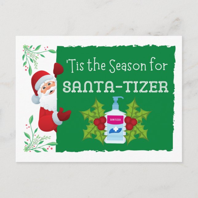 Cartão Postal De Festividades Christmas Sanitizer "Santa-tizer" Holiday Card (Frente)