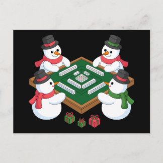 Cartão Postal De Festividades Christmas Snowman Mahjong Game Table Xmas Holiday