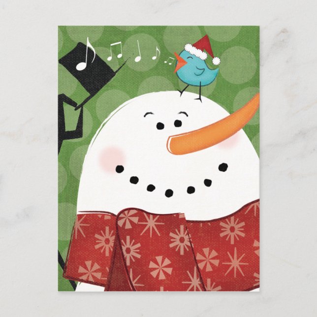 Cartão Postal De Festividades Christmas Snowman with Bird (Frente)