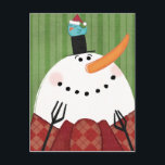 Cartão Postal De Festividades Christmas Snowman with Singing Bird<br><div class="desc">© Veronique Charron / Wild Apple.  This smiling Christmas Snowman is tipping his hat off to the singing bird perched on his head.</div>