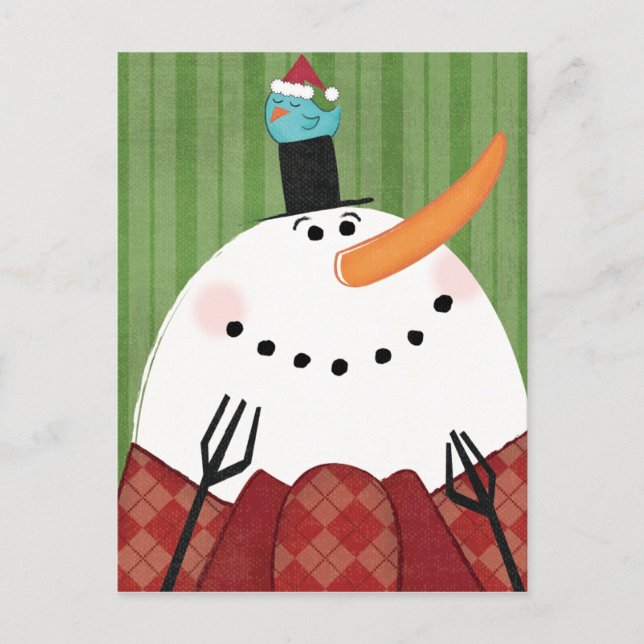 Cartão Postal De Festividades Christmas Snowman with Singing Bird (Frente)