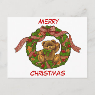 Cartão Postal De Festividades Christmas Teddy Bear Wreath