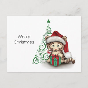 Cartão Postal De Festividades Christmas Tiger