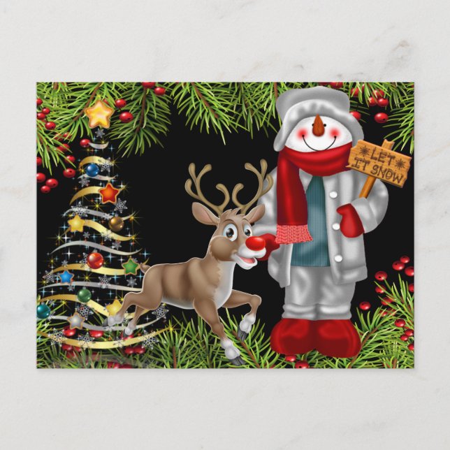 Cartão Postal De Festividades christmas torce snowman rendeer cena postal 2 (Frente)