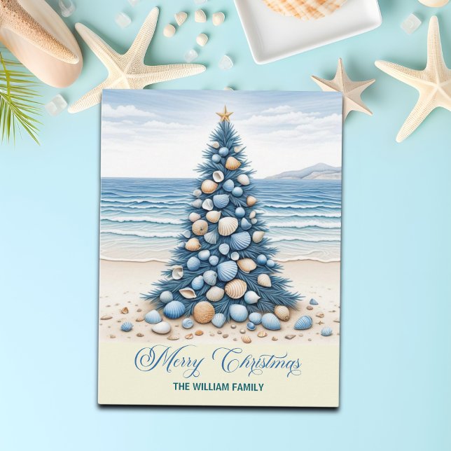 Cartão Postal De Festividades Christmas Tree Beach Merry Christmas (Criador carregado)