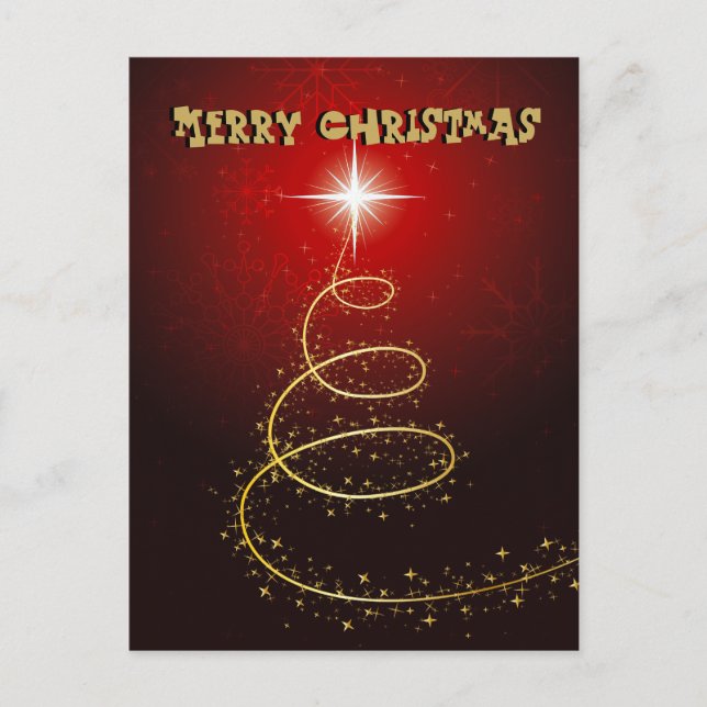 Cartão Postal De Festividades Christmas Tree On Glowing Red Background (Frente)
