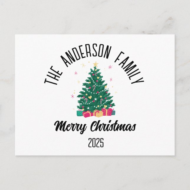 Cartão Postal De Festividades Christmas Tree With Lights Personalized Name (Frente)
