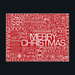 Cartão Postal De Festividades Christmas Word Collage<br><div class="desc">Christmas Word collage in bright holiday red</div>
