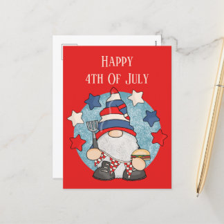 Cartão Postal De Festividades churrasco legal Gnomo Feliz 4 de julho adiciona te