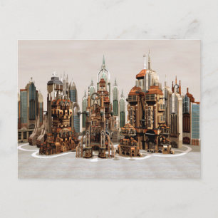 Cartão Postal De Festividades Cidade de Fantasia Futurista Arte de Horizonte de