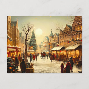 Cartão Postal De Festividades Cidade de mercado de Natal nevada vintage de inver