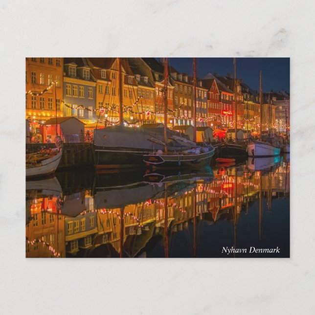 Cartão Postal De Festividades Cidade de Nyhavn Dinamarca (Frente)