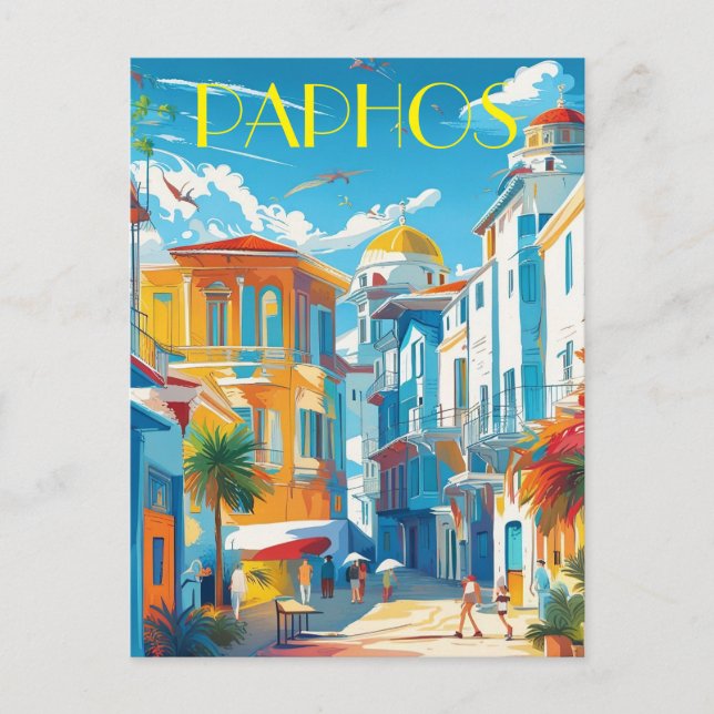 Cartão Postal De Festividades Cidade de Paphos, souvenir de turnê de Chipre (Frente)